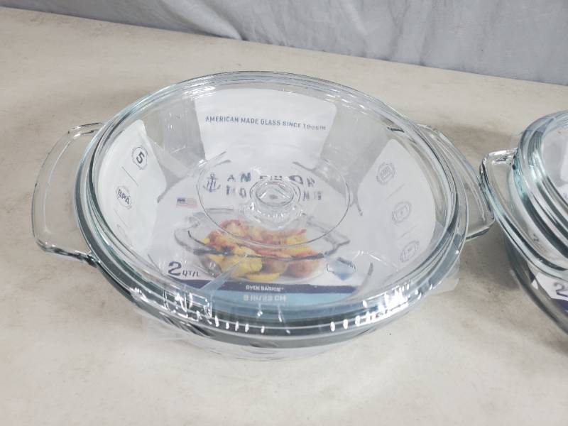 lot 129 image: 2 New Anchor Casserole Dishes with Lids