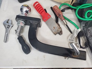 lot 135 image: Lawn Blower, Hitch, Floor Mats, Shop Supplies