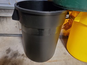 lot 4A image: 3 New Rubbermaid Brute Trash Cans