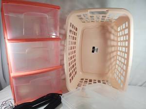 lot 175 image: 3 Drawer Organizer, Clothesbasket, Hangers, More