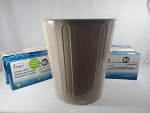 lot 244 image: New Heavy Metal Garbage Can and 8 New Shower Shelves