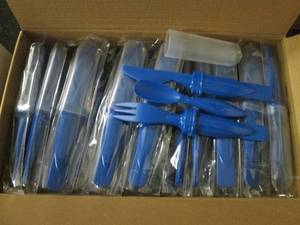 lot 83 image: Case of 50 Royal Blue Plastic Cutle...
