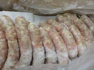 lot 263 image: 10 lb. Box Frozen Doms Sausage...