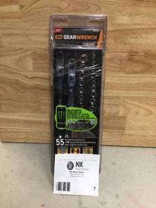 GEARWRENCH 14 in. Drive 6-Point SAEMetric Slim Flex-Head Ratchet and Socket Mechanics Tool Set (55-Piece) Open box