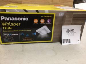 Panasonic WhisperThin Pick-A-Flow 80 or 100 CFM Exhaust Fan with LED Light Low Profile Ceiling or Wall and 4 in. Oval Duct Adapter Open box