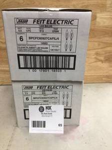 Feit Electric 100-Watt Equivalent CA10 Candelabra Dimmable CEC Clear Chandelier E12 LED Light Bulb, Bright White 3000K (12-Pack) Open box