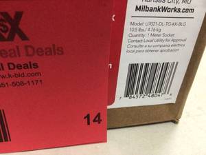 lot 14 image: Milbank 200 Amp 4-Terminal Horn Bypass Ringless Overhead Meter Socket