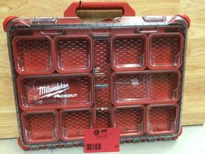 lot 34 image: Milwaukee PACKOUT 11-Compartment Low-Profile Impact Resistant Portable Small Parts Organizer
