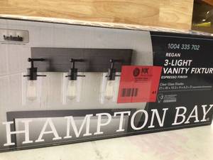 lot 41 image: Hampton Bay Regan 21 in. 3-Light Espresso Bronze Bathroom Vanity Light with Clear Glass Shades