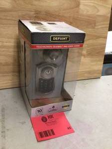lot 45 image: Defiant Castle Satin Nickel Electronic Touchpad Single Cylinder Deadbolt with Hartford Knob Combo Pack