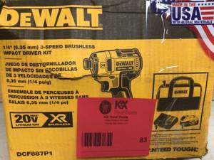 lot 83 image: DEWALT 20-Volt MAX XR Cordless Brushless 3-Speed 14 in. Impact Driver with  Battery & Charger Open box
