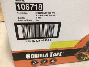 lot 92 image: Gorilla 30 yds. Black Duct Tape 16 pack open box