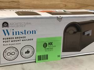 Architectural Mailboxes Winston Rubbed Bronze, Large, Steel, Post Mount Mailbox with Nickel Flag