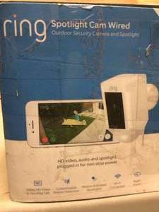 Ring Spotlight Cam Wired (Plug-In) Outdoor Rectangle Security Camera, White