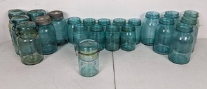 Collection of Vintage Blue Mason Jars Ball and Atlas