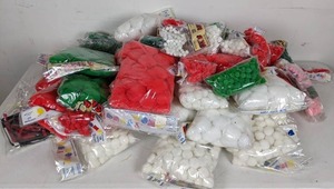 New Huge Assortment of 76 Bags of Red, Pink, Green and White Colorful Craft Pom Poms