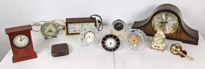 Collection of 11 Vintage Clocks Swiss Musical Movement, New Haven, Stawer, Linden, Big Ben Dialite, and Seth Thomas and More