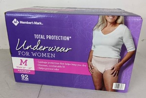 92 Count Box of Members Mark Total Protection Incontinence Underwear for Women
