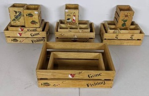 Lot of 12 Decorated Wooden Crates in Various Sizes