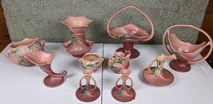 lot 7 image: Vintage 10-Piece Roseville Pottery Collection - Bleeding Heart in Pink