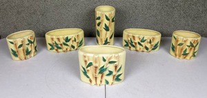 lot 72 image: Set of (6) Vintage Royal Copley Yellow Bamboo Garden PlantersVase