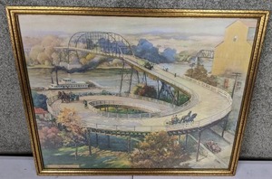 lot 61 image: Vintage Framed Painting The Old Spiral Bridge at Hastings by Edward Brewer 1948
