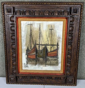 lot 12 image: Vintage Framed Wall Art of Three Docked Ships