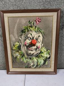 lot 52 image: Vintage Cydney Grossman Framed Grass Hair Clown Print