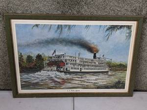 lot 55 image: Framed Canvas Painting S.S. Delta Queen by Marcella Packard