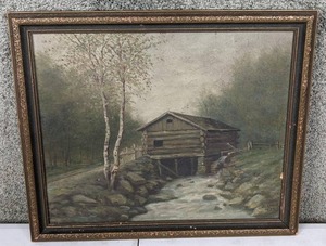 lot 41 image: Original Framed Painting Old Mill in Norway by S. Lund, 1925