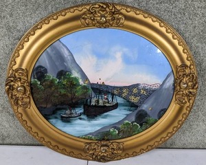 lot 64 image: Gorgeous Oval Painting of Panama Canal