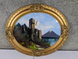 lot 68 image: Framed Oval Painting of Shanes Castle in Lough Neagh, Ireland