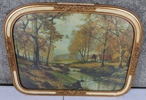 lot 98 image: Vintage Wall Art of Home by a River in a Very Ornate Carved Frame