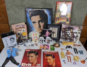 lot 30 image: Elvis Presley Memorabilia Collection Clock, Cologne, Print, Ornament, and More