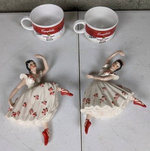 lot 37 image: Pair of Campbells Souper Stars on Ice Bowls and Pair of Ceramic Ballerinas