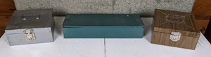 lot 38 image: Assortment of 2 Metal Lock Boxes and 1 Metal Hardware Organizer