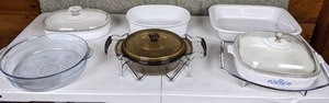 lot 34 image: Lot of 6 Glass Casserole Dishes (2 Vintage Pyrex)