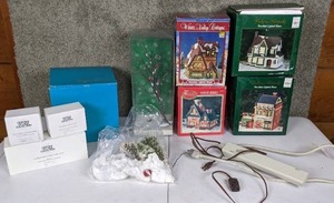 lot 28 image: Assortment of  Porcelain Christmas Village Collectibles, Accessories, Power Strip and More