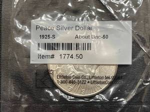 lot 53 image: 1925-S Peace Dollar AU50
