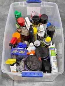 Large Tote of Sprays, Lubes, Etc...