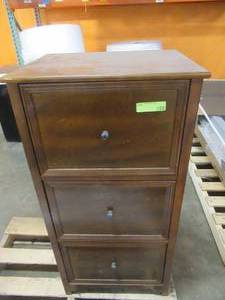 lot 407 image: Bradstone 3 Drawer Walnut File Cabinet, JS-3414-C - In nice condition. - Slight Scratch and Dent - Used in Warehouse.
