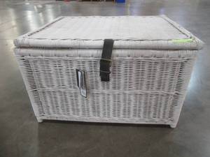 lot 412 image: Happimess Michael 35 Wicker Storage Trunk, White, HPM9004B.