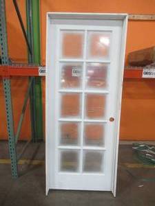 lot 452 image: Masonite 32 in. x 80 in. Ultra White 10 Lite Clear Glass Painted Steel Prehung Patio Door.