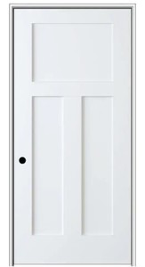 lot 431 image: Shaker Flat 3 Panel 34 in. x 80 in. Right Hand Solid Core Primed HDF Single Pre-Hung Interior Door with 4-916 in. Jamb