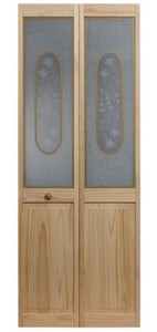 lot 443 image: Pinecroft 32 in. x 80 in. Glass Over Panel Victorian 12-Lite Decorative UniversalReversible Interior Wood Bi-fold Door.