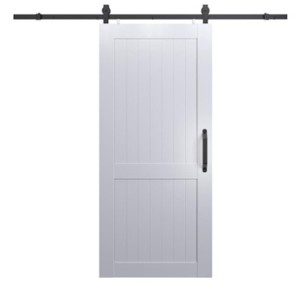 lot 449 image: Pinecroft 42 in. x 84 in. Millbrooke White H Style Ready to Assemble PVC Vinyl Barn Door with Sliding Door Hardware Kit, MLB4284HKD.