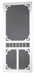 lot 455 image: Screen Tight 32 in. x 80 in. Vinyl White Carolina Screen Door - Cracked at Top (See Photos).