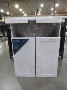 lot 480 image: 24-in. All-in-One LaundryUtility Sink Kit, WhiteStainless Steel - Trim needs to be fixed, Missing Faucet and pedestal.
