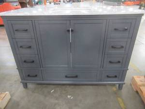 lot 489 image: Merryfield 49 in. W x 22 in. D Bath Vanity in Dark Blue-Gray with Marble Vanity Top in Carrara White with White Basin - Cracked Top.