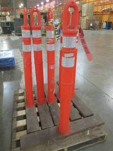 lot 496 image: (6) Barrier Safety Cones - Through Hole to RopeCaution off.